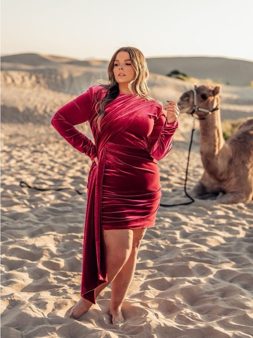 JessaKae Noor Magenta Velvet Long Sleeve Draped Dress Plus Size Women’s 4XL NWT